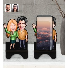 BK Kişiye Özel Sevgililer Karikatürlü Ahşap Biblo Telefon STANDI-110