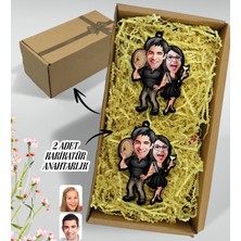 Bk Gift Hediye Kutulu Kişiye Özel Sevgililer Karikatürlü Ahşap 2'li Ahşap Anahtarlık-18