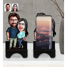 BK Kişiye Özel Sevgililer Karikatürlü Ahşap Biblo Telefon STANDI-109