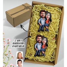 Bk Gift Hediye Kutulu Kişiye Özel Sevgililer Karikatürlü Ahşap 2'li Ahşap ANAHTARLIK-105