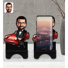 BK Kişiye Özel Erkek Patron Karikatürlü Ahşap Biblo Telefon Standı-1