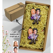 Bk Gift Hediye Kutulu Kişiye Özel Sevgililer Karikatürlü Ahşap 2'li Ahşap Anahtarlık-56