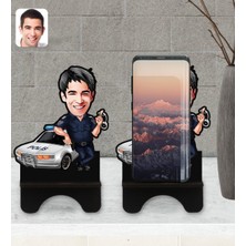 BK Kişiye Özel Erkek Polis Karikatürlü Ahşap Biblo Telefon Standı-2