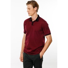 Desen Triko Erkek Polo Yaka Kolu ve Yakası Çizgili T-Shirt Bordo