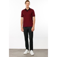 Desen Triko Erkek Polo Yaka Kolu ve Yakası Çizgili T-Shirt Bordo