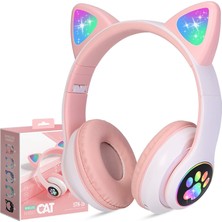 Kablosuz Kulaküstü Rgb Işıklı Kedi Patili Bluetooth 5.0 Çocuk Kulaklığı Kulaklık STN28