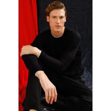 Desen Triko Erkek Sıfır Yaka Önü Baklava Örgü Kazak Siyah