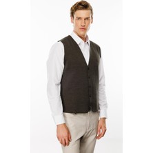 Desen Triko Erkek V Yaka Düz Yün Yelek A.kahve