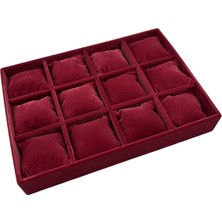 Megas Dekor Yerli Üretim Tokyo Model Süet Kumaş Bordo 34/24 cm Yastıklı Çekmece Içi Saat ve Takı Kutusu