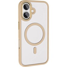 Prolysus Apple iPhone 16 Plus Kılıf Wireless Şarj Özellikli Krom Magsafe Silikon Kapak-Gold