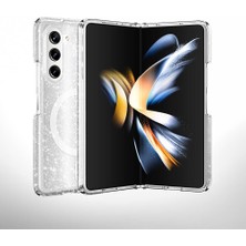 Prolysus Samsung Galaxy Z Fold 6 Kılıf Magsafe Şarj Özellikli Parlayan Simli Saydam Renkli Allstar Kapak-Pembe