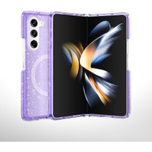 Prolysus Samsung Galaxy Z Fold 6 Kılıf Magsafe Şarj Özellikli Parlayan Simli Saydam Renkli Allstar Kapak-Pembe