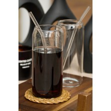 2'li 550 ml Pipetli Isıya Dayanıklı Cam Bardak - Kola Kutu Şekilli Kahve Sunum Bardağı