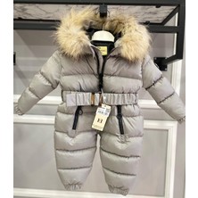 HC Kids Wear Bebek Kozmonot Tulum Kürk Kapşonlu Gri