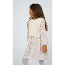 HC Kids Wear Kız Çocuk Triko Detaylı Dijital Baskılı Çiçekli Mevsimlik Elbise