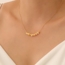 Nox Jewelry 14 Ayar Altın Kaplama Doğal Sarı Jade ve Deniz Kabuğu Taşlı Bar Kolye - Minimal Doğal Taş Kolye