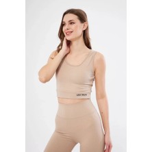 AKN Butik Aknbutik Fitilli Baskılı Crop - Bej