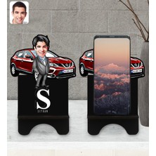 BK Kişiye Özel Plakalı Erkek Nissan Qashqai Karikatürlü Ahşap Biblo Telefon Standı-2