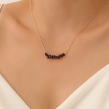 Nox Jewelry 14 Ayar Altın Mikron Kaplama Doğal Garnet (Granat) Taşlı Bar Kolye - Minimal Doğal Taş Kolye