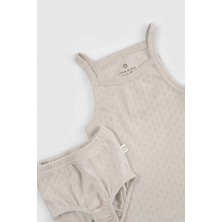 Little Gusto Organik Pamuk Pointel Bebek Bej Atlet Bloomer Takımı