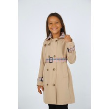 HC Kids Wear Kız Çocuk Trençkot Kare Desen Detaylı