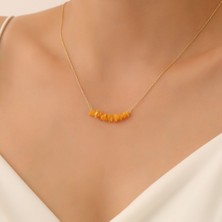 Nox Jewelry 14 Ayar Altın Kaplama Doğal Sarı Akik Taşlı Bar Gümüş Kolye - Minimal Doğal Taş Kolye