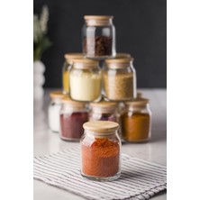 6'lı Bambu Kapaklı Cam Kavanoz & Baharat Takımı & Baharatlık Seti 200 ml (Vakum Kapak)