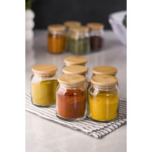 6'lı Bambu Kapaklı Cam Kavanoz & Baharat Takımı & Baharatlık Seti 200 ml (Vakum Kapak)