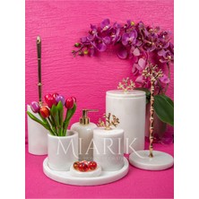 Tekno Trust Dekoratif Beyaz Renk Mermer Mercan Detaylı 8 Li Banyo Seti Takımı