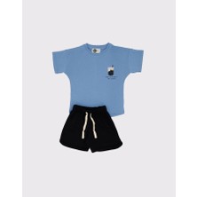 RG Brand Kız / Erkek Çocuk %100 Pamuklu Beli Lastikli, Bağcık Detaylı Şort ve Baskılı Tişört 2'li Takım_RG1559