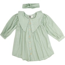 RG Brand Keten Düğmeli Çocuk Elbise Seti