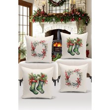 Bertille Home Yılbaşı Serisi Çift Tarafı Dijital Baskılı  4'lü Kırlent Kılıfı Seti (Christmas Noel Cushion Cover)
