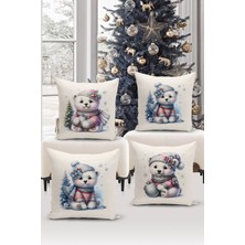 Bertille Home Yılbaşı Serisi Çift Tarafı Dijital Baskılı  4'lü Kırlent Kılıfı Seti (Christmas Noel Cushion Cover)