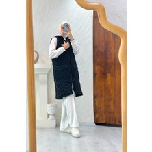 Cardella Zincir Detaylı Kapşonlu Uzun Kapitone Şişme Yelek
