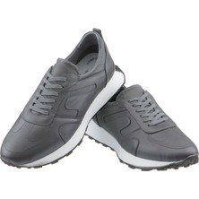 Mertto Gri Parça Detaylı  Deri Bağcıklı Erkek Sneaker