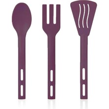 3lü Mini Plastik Spatula Kaşık Çatal Servis Seti Takımı Mor