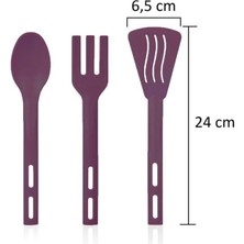 3lü Mini Plastik Spatula Kaşık Çatal Servis Seti Takımı Mor