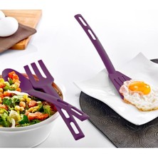 3lü Mini Plastik Spatula Kaşık Çatal Servis Seti Takımı Mor