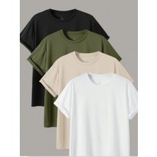 Tarz Cool Erkek 4 Lü Paket Comfort Fit %100 Pamuk Kalın Dokulu Çok Renkli T-Shirt