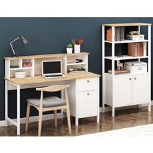 Remy Ahşap Kulplu Çalışma Masası ve Remy Kitaplık Sepet Beyaz