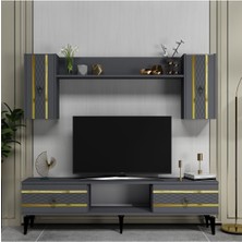 Demonte Home Mobilya Pelindh Tv Ünitesi Takımı Antrasit-Altın
