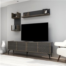 Demonte Home Mobilya Merlindh Tv Ünitesi Takımı Antrasit-(Ceviz Desen)
