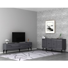 Demonte Home Mobilya Lenoradh Tv Sehpası (Alt Modül) ve Konsol 2'li Salon Takımı Antrasit-Gümüş