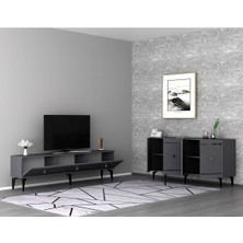 Demonte Home Mobilya Lenoradh Tv Sehpası (Alt Modül) ve Konsol 2'li Salon Takımı Antrasit-Gümüş