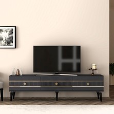 Demonte Home Mobilya Lenoradh Tv Sehpası (Alt Modül) ve Konsol 2'li Salon Takımı Antrasit-Gümüş