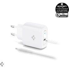 Spigen 45W GaN USB-C Adaptör + USB-C Örgü Şarj Kablo - Samsung PPS 2.0 Destekli Hızlı Şarj Aleti ve Super Hızlı Şarj Destekli Kablo iPhone & Android & iPad & MacBook Type-C PE2015 White - ACH02589