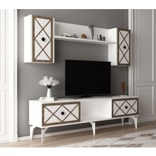 Demonte Home Mobilya Helendh Tv Ünitesi Takımı Beyaz-(Ceviz Desen)