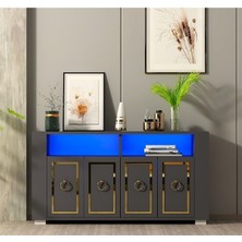 Demonte Home Mobilya Calvindh LED Aydınlatmalı ,spot Işıklı  Tv Ünitesi, Orta Sehpa ve Konsol Salon Takımı Antrasit-Altın
