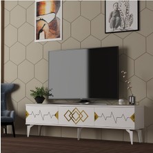 Demonte Home Mobilya Ritimdh 180 cm Tv Sehpası Beyaz Altın