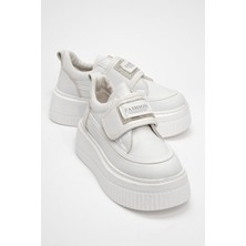 Ccway Cırtlı Taşlı Kadın Spor Ayakkabı Beyaz Beyaz